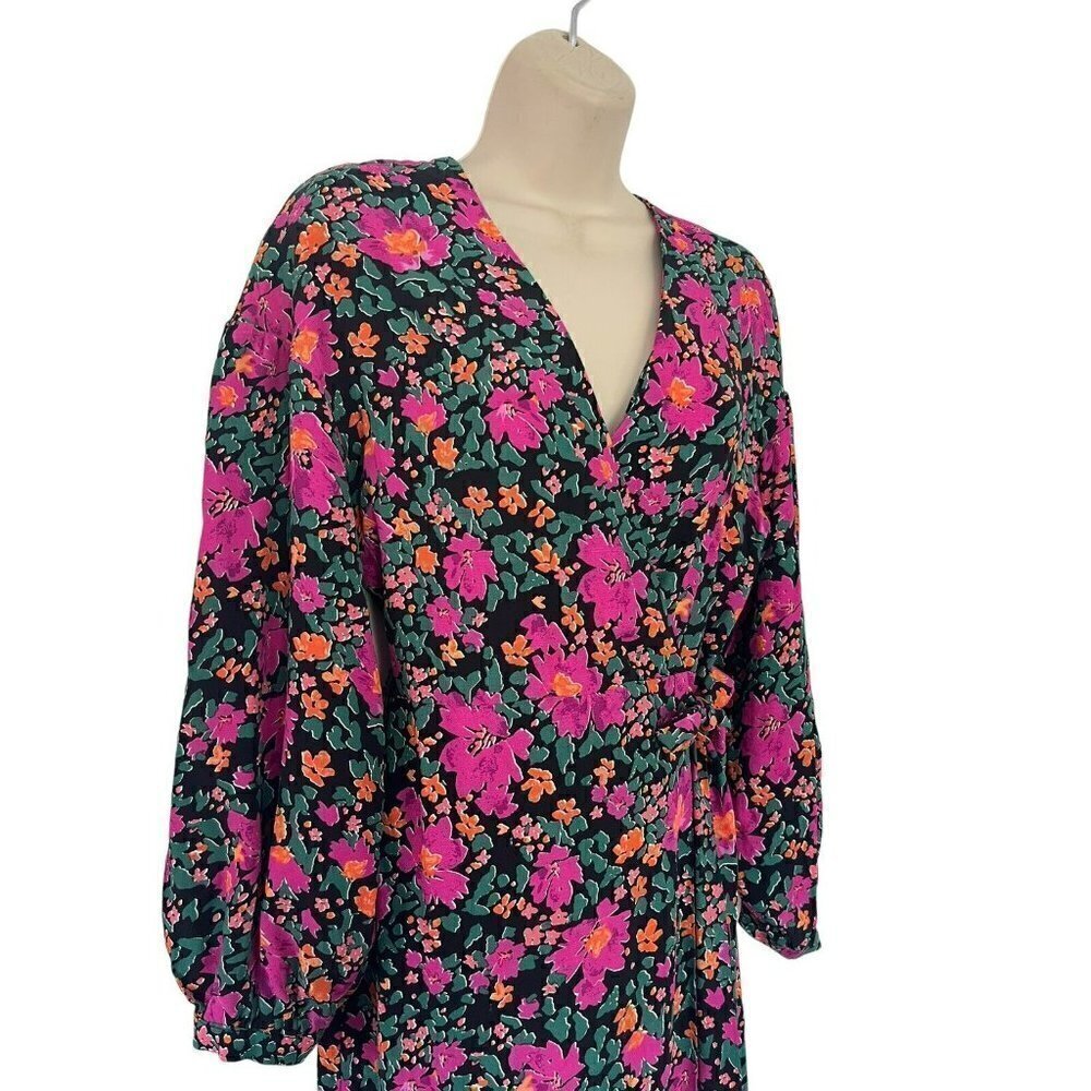 TopShop Women's Sz 2 Floral Print Wrap Dress in Pink & Green Cottagecore Midi - Picture 3 of 9